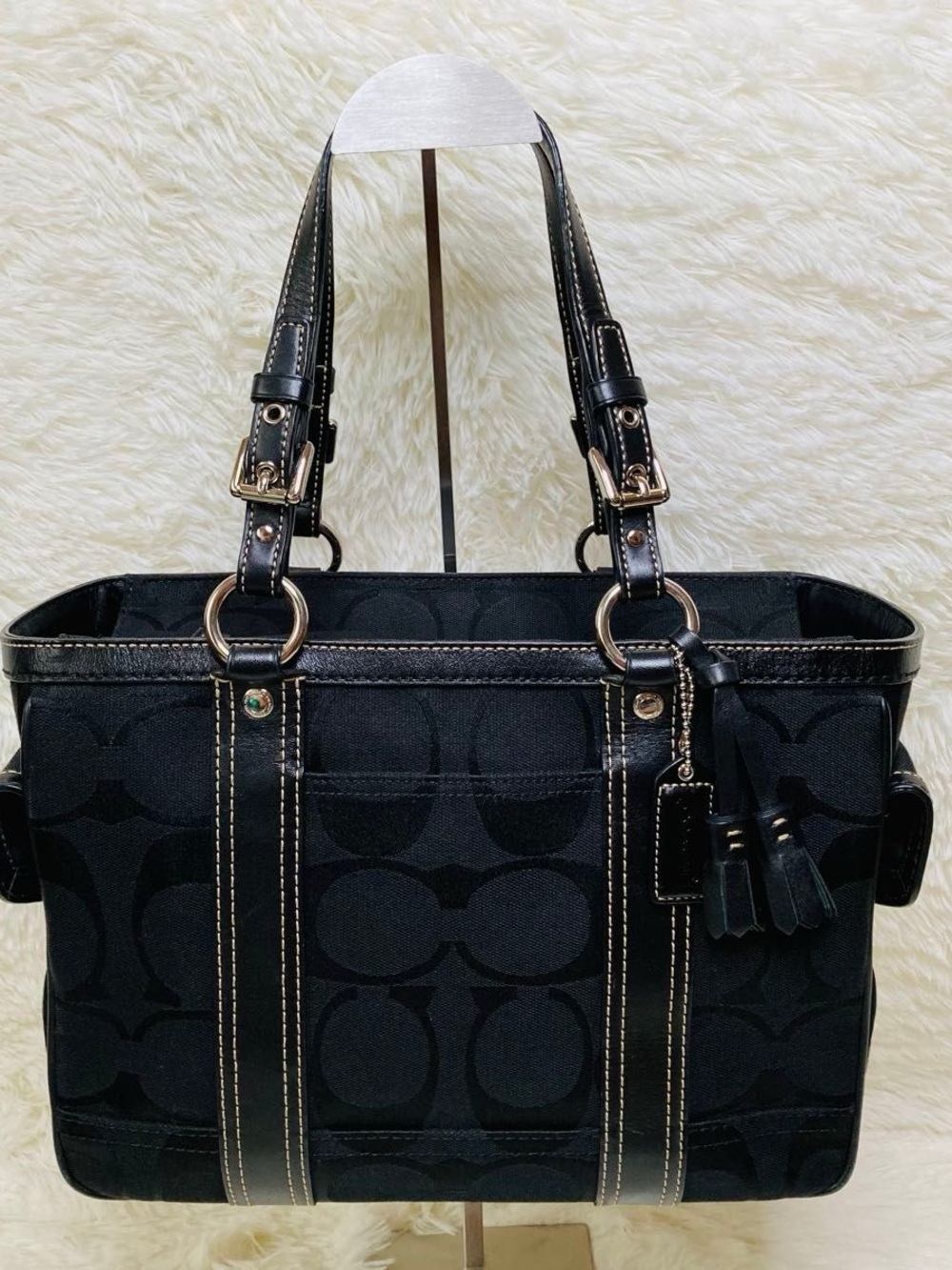Black Signature Tote Bag with Tassel Charm